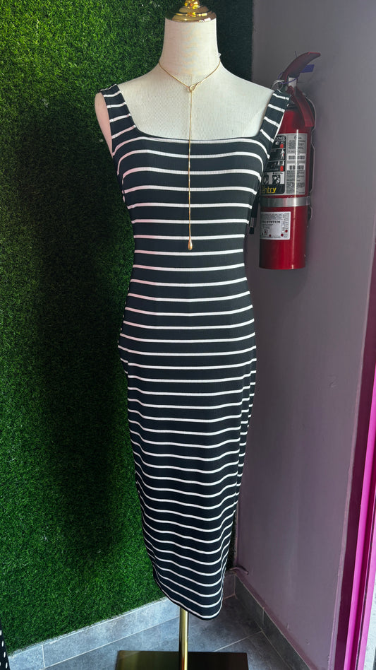Stripe B/W midi dress