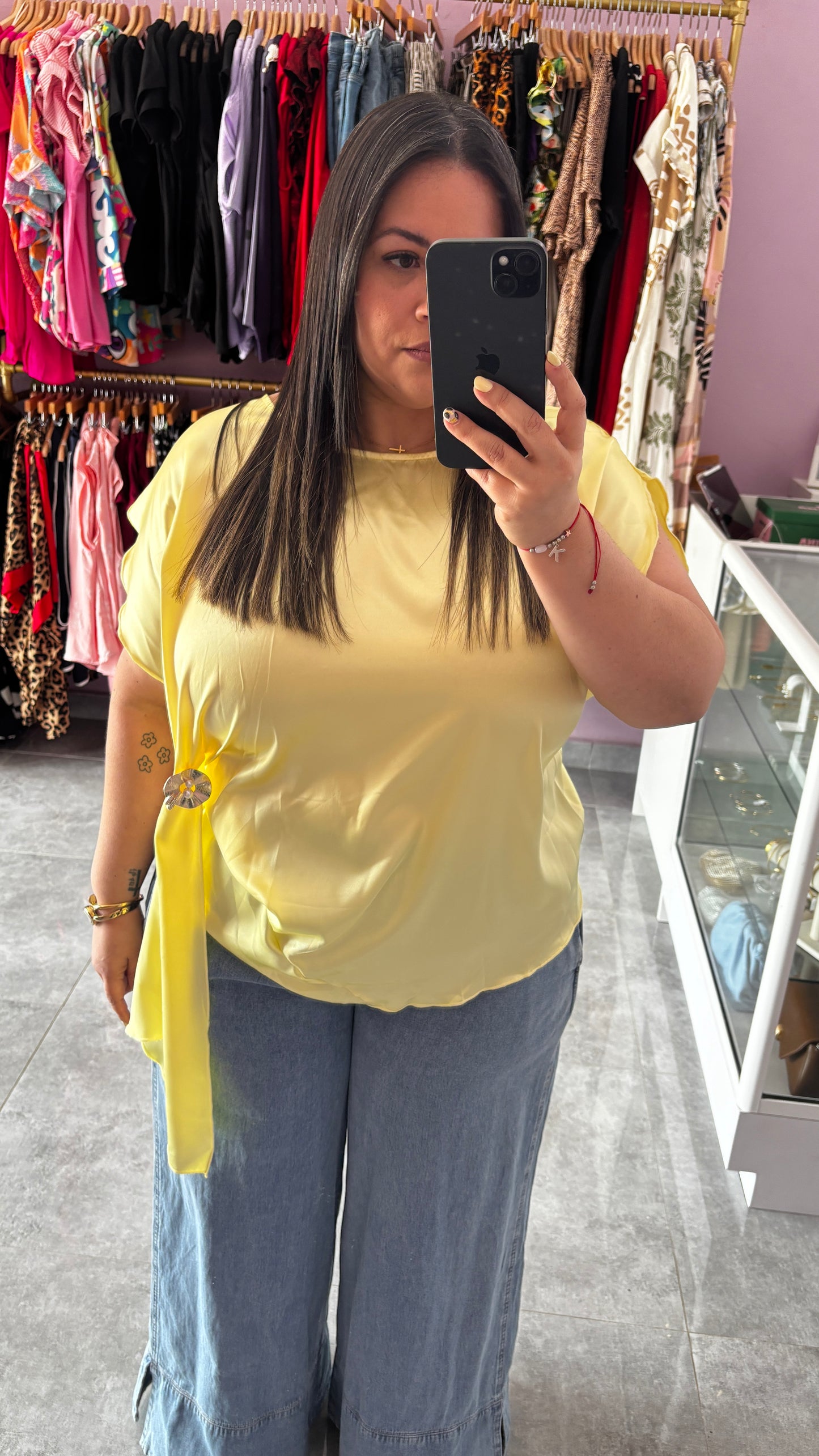 Yellow satin top