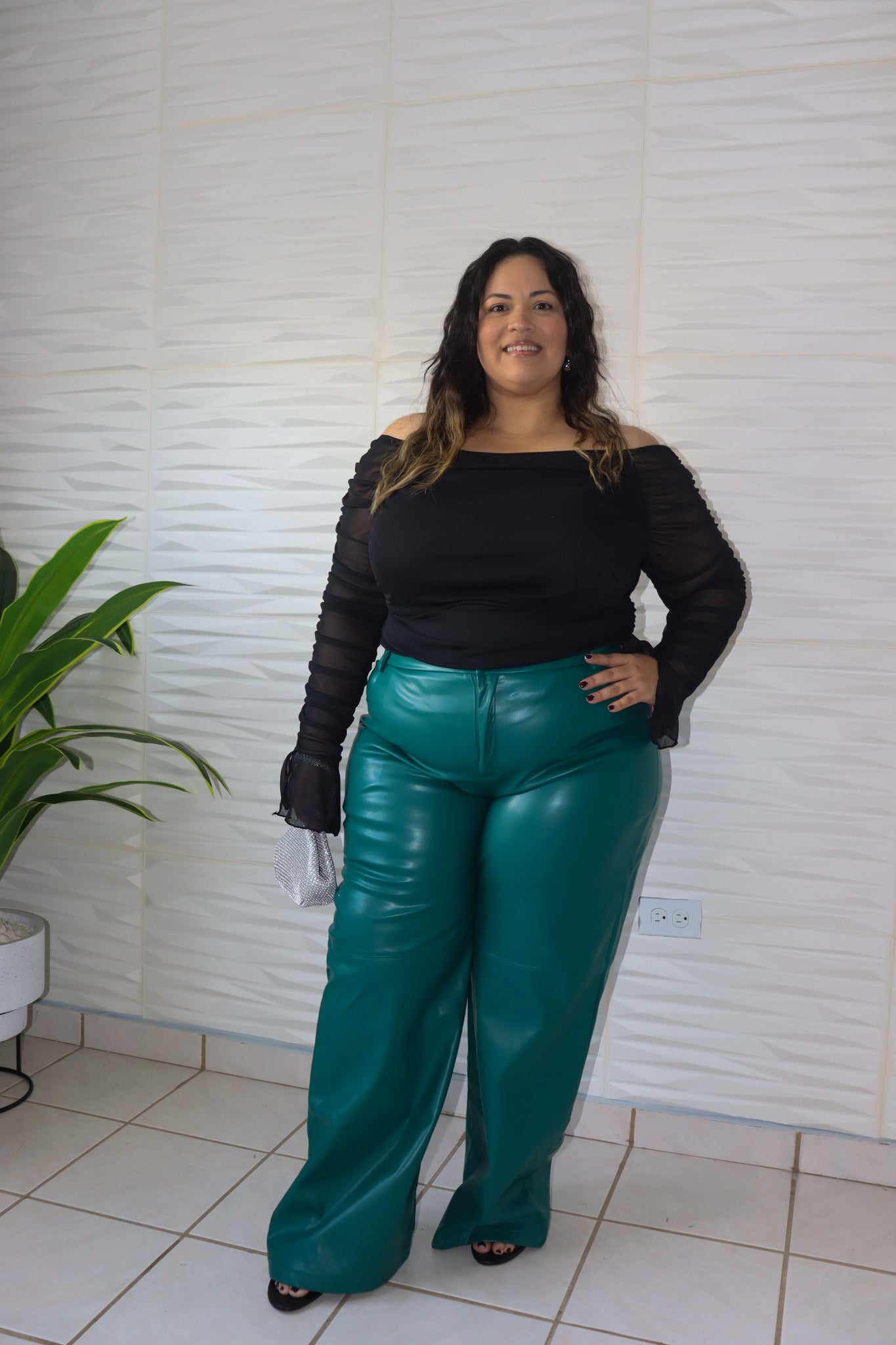 Leather green pant