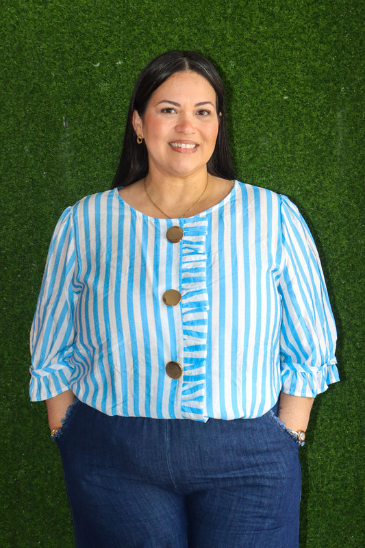 Blue ruffle stripe Top