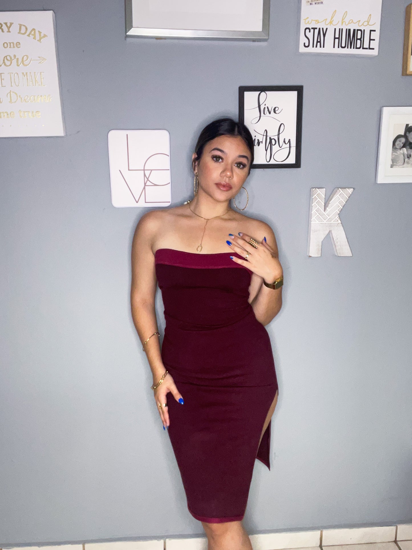 Red velvet midi dress