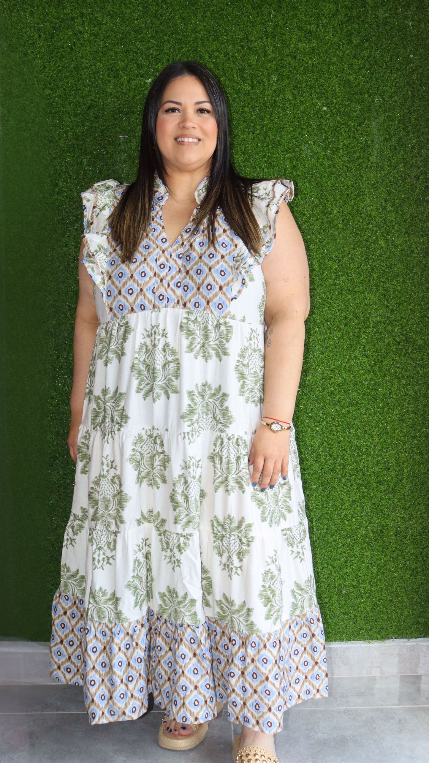 Olive mix midi dress