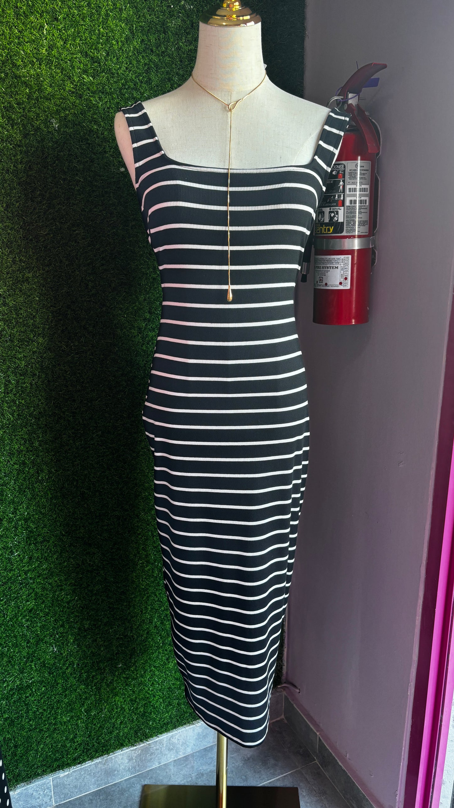 Stripe B/W midi dress