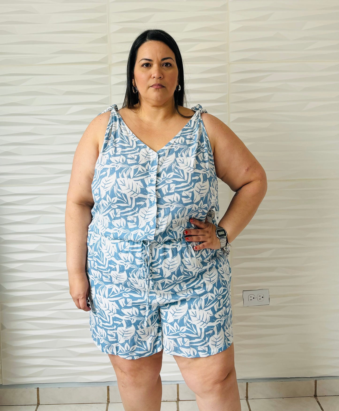 Blue tropical romper