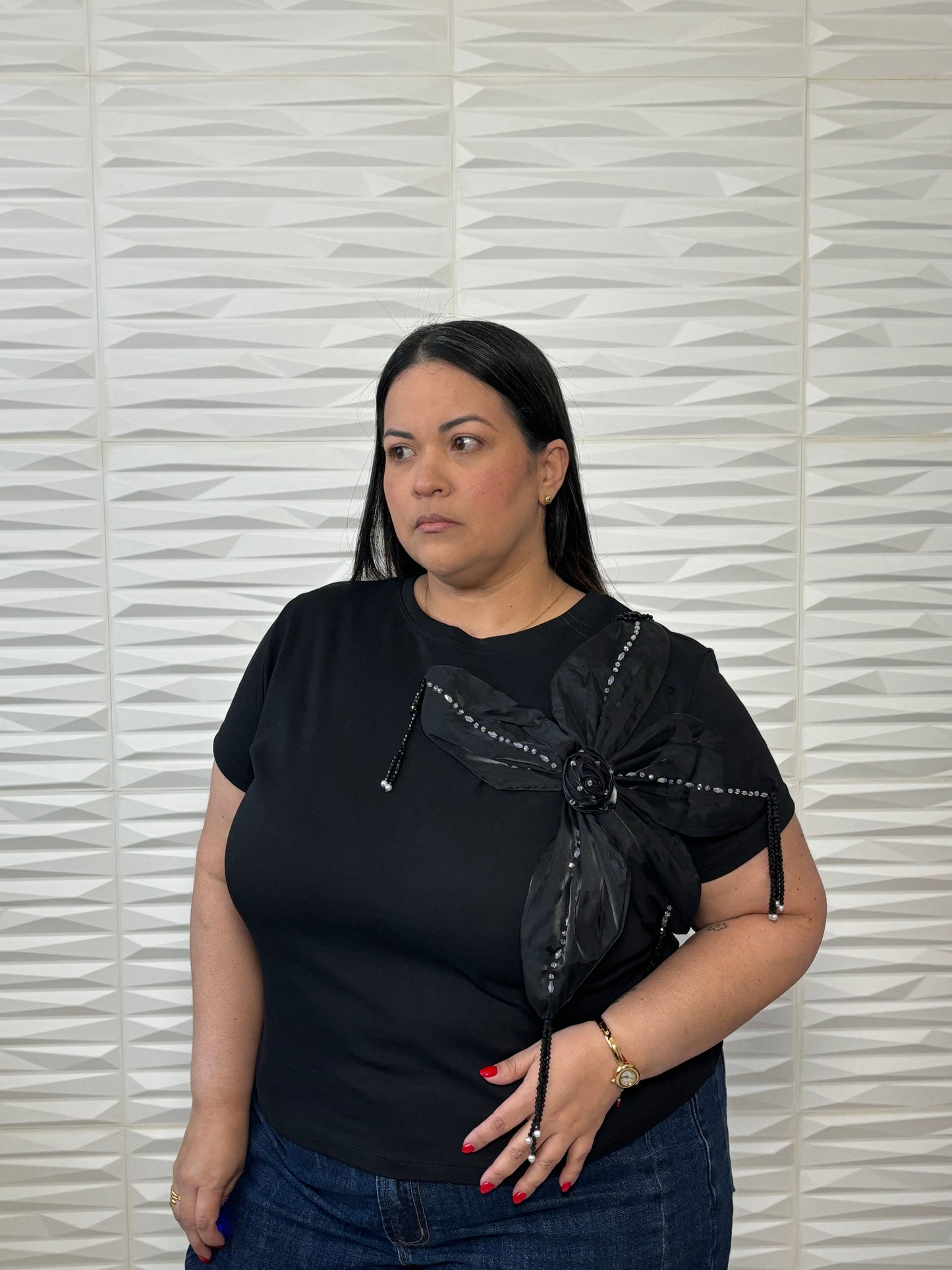 Black flower top
