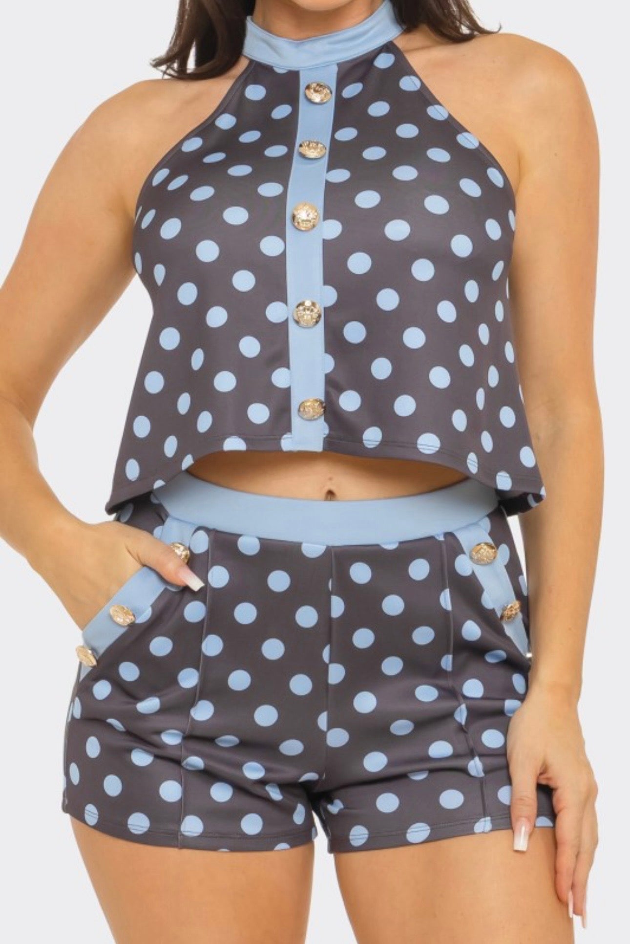 Brown-blue polka pants