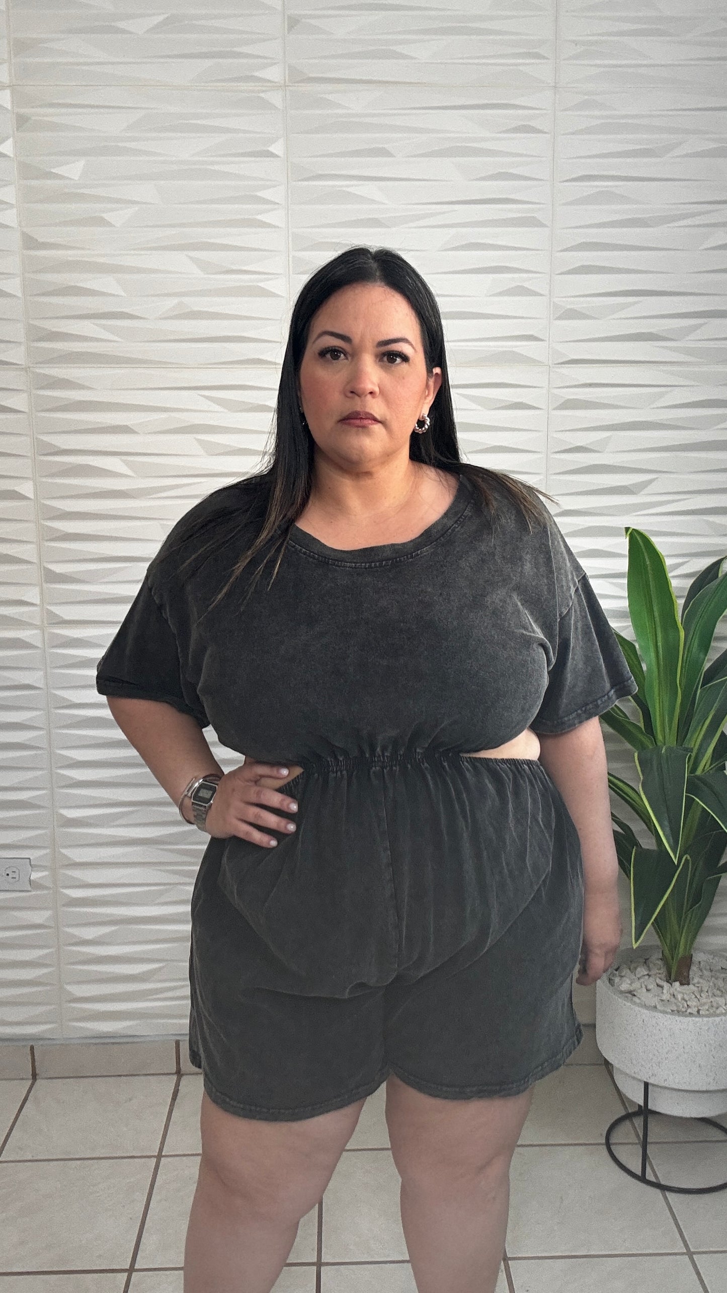 Wash charcoal romper