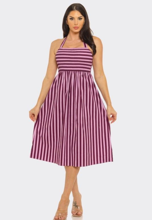 Stripe pink-burgundy midi dress