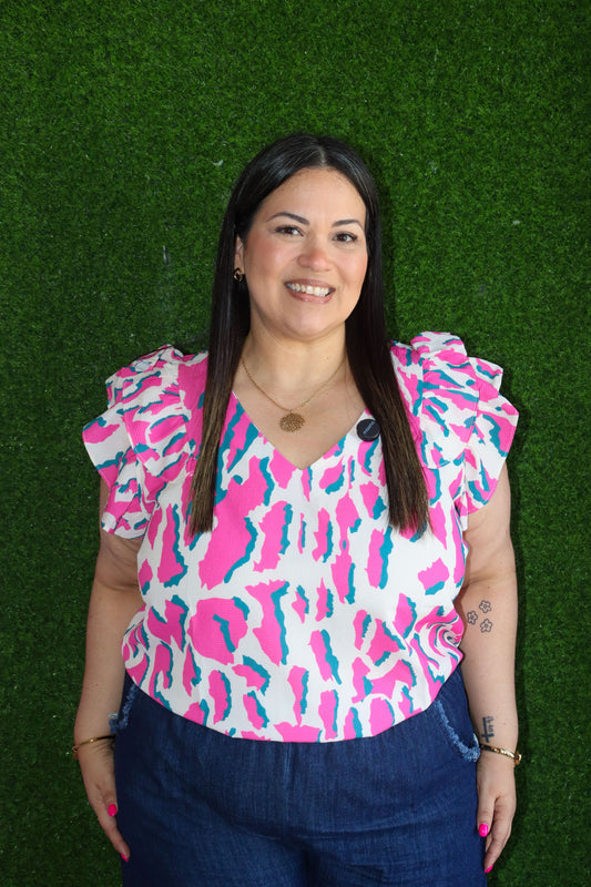Pink leopard Top