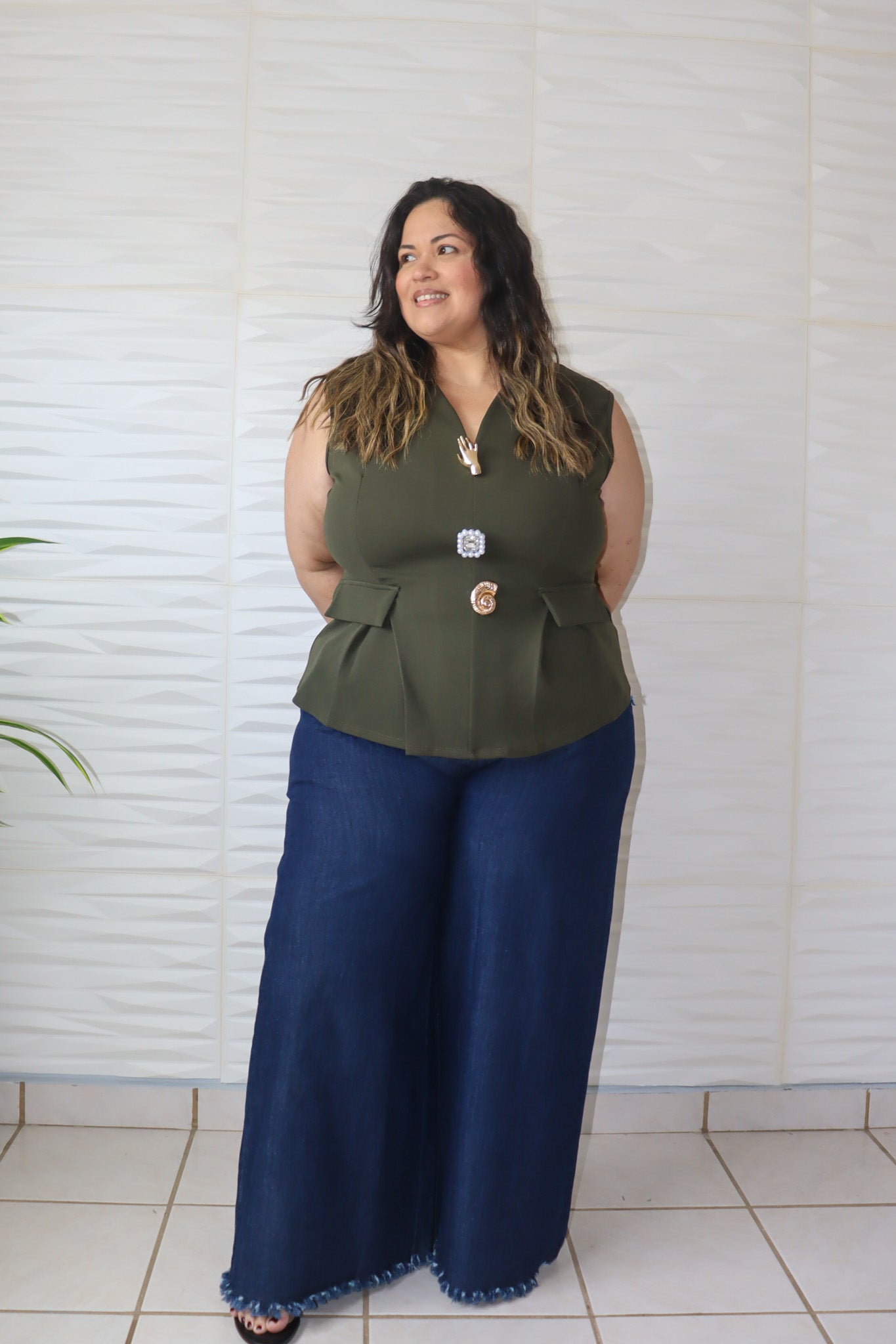 Olive peplum top