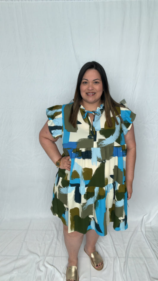 Lt olive/blue dress