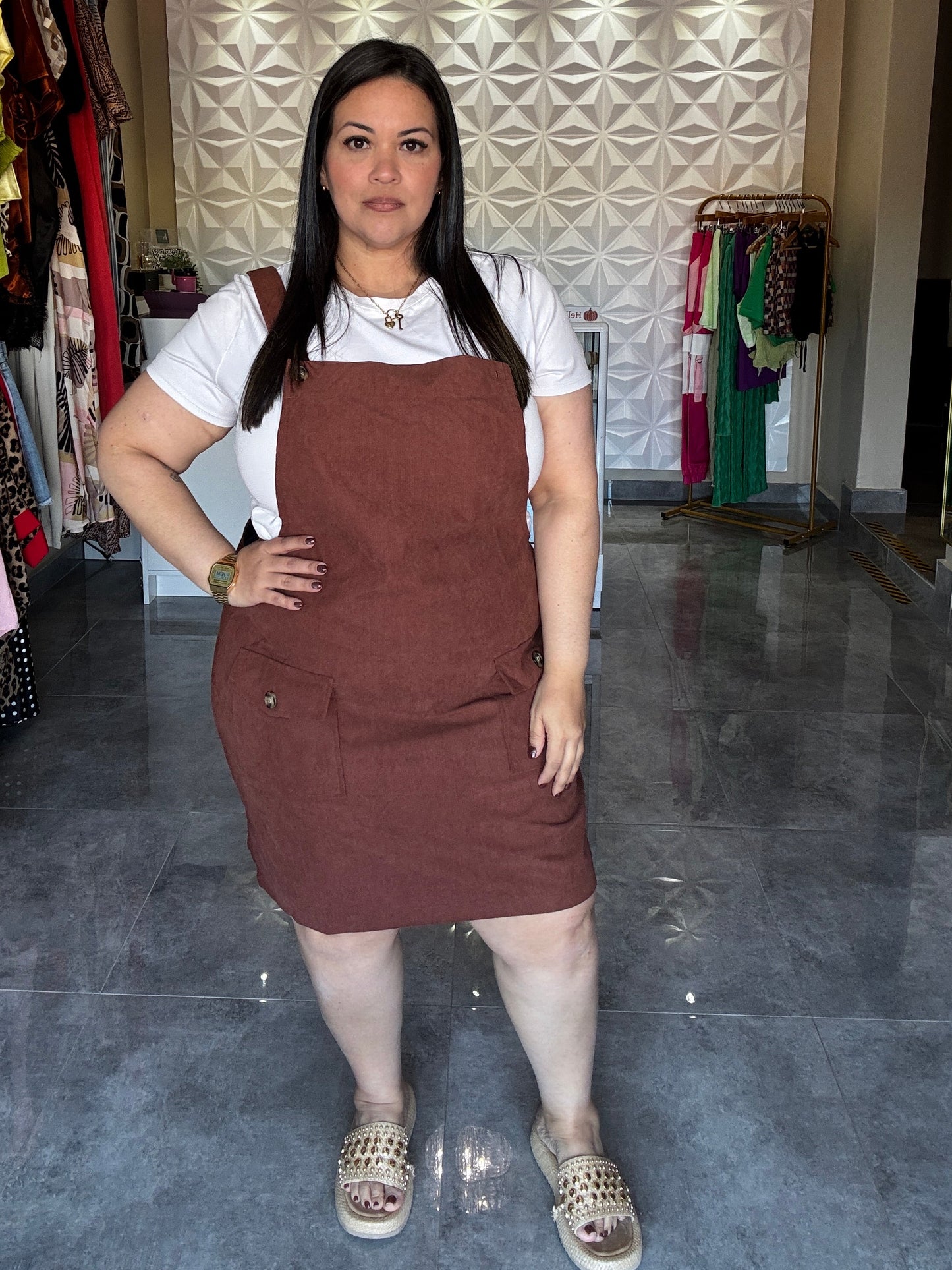 Brown overall dress
