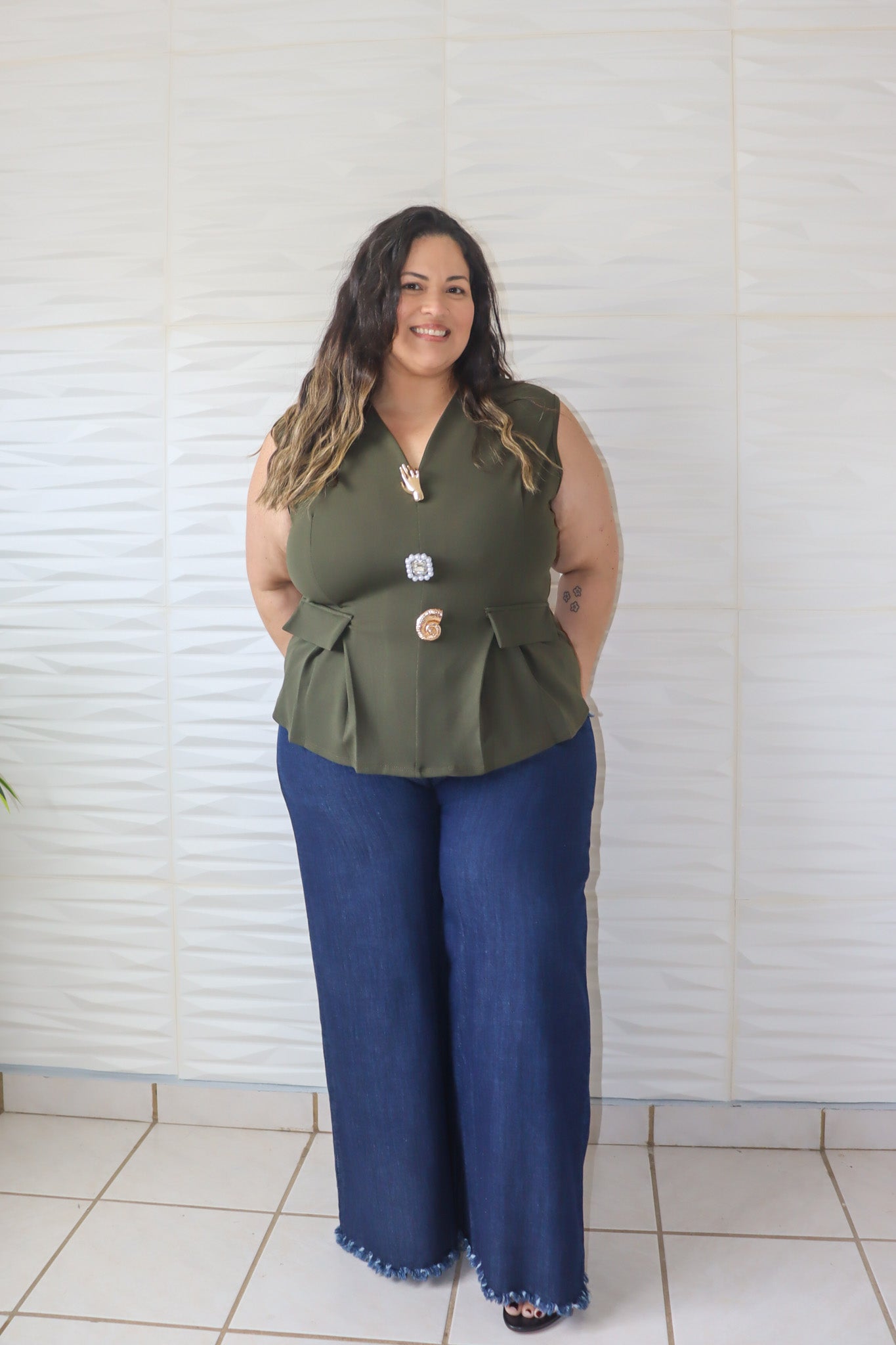 Olive peplum top